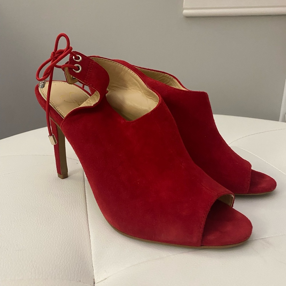 Jessica Simpson Red Suede Peep Toe Heels